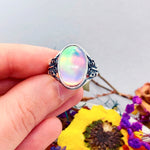 Anello donna gemma Aurora Opal Doublets arcobaleno boreale. Base Argento 925 Anello taglia unica regolabile. Anello opale