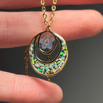 Forget me not real flower necklace and UV resin opal flakes. 18k gold plated Circles pendant.Resin jewelry.Forget-me-not pressed flowers