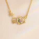 Collana Serotonina con Fiori Veri in Resina, Molecola della Felicità Portafortuna, Regalo Psicologia Donna Oro Argento