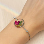 Bracciale donna bigiotteria fiore vero petali di rosa rossa Ciondolo in resina catenella acciaio regolabile taglia unica.Gioielli resina