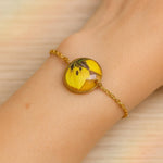 Bracciale donna terrarium fiori veri mini girasole Ciondolo resina catenella acciaio regolabile taglia unica.Gioielli resina fiori