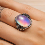 Anello donna gemma Aurora Opal Doublets arcobaleno boreale. Base Argento 925 Anello taglia unica regolabile. Anello opale