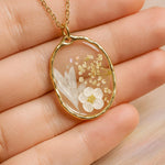 Collana donna pendente acciaio ciondolo fiori veri in resina.Gioielli fiori veri resina.Collana fiordaliso Forget me not bianco