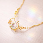Collana Serotonina con Fiori Veri in Resina, Molecola della Felicità Portafortuna, Regalo Psicologia Donna Oro Argento