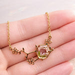 Collana Serotonina con Fiori Veri in Resina, Molecola della Felicità Portafortuna, Regalo Psicologia Donna Oro Argento