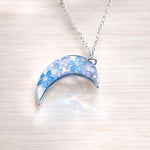 Collana Luna fiori veri Forget me not in resina uv. Ciondolo Luna argento nontiscordardimé .Gioielli resina.Fiori pressati essiccati