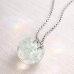 Collana donna dandelion dente di leone vero naturale sfera in resina. Gioielli fiori veri essiccati pressati. Catenina acciaio