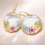 Irregular Hoop Earrings with Real Flowers in Resin, Boho Dangle Earrings in Gold or Silver Brass, Handmade Gift for Her