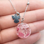 Collana Chiama Angeli Maternità, Fiori Veri Rosa o Azzurri in Resina. Gioiello Gravidanza, Regalo Futura Mamma, Ciondolo Baby Shower