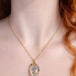 Rainbow rhinestone pendant necklace real flower bouquet in resin. Gold flower jewelry Forget me not forget-me-not. Unique gift necklace