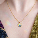 Collana micro ciondolo cuore fiori veri Forget me not scaglie opale in resina.Catenella acciaio Gioielli fiore nontiscordardimé