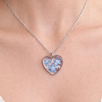 Real flowers heart necklace Forget me not in uv resin. Silver forget-me-not heart pendant. Resin jewelry. Dried pressed flowers