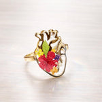 Anello donna cuore anatomico acciaio anallergico fiori veri colorati in resina. Anello taglia 10US diametro 2cm Gioielli fiori veri