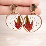 Orecchini Acero Giapponese Veri in Resina, Cerchi Pendenti Boho Oro o Argento, Gioiello Botanico Artigianale Regalo Donna