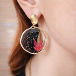 Orecchini Acero Giapponese Veri in Resina, Cerchi Pendenti Boho Oro o Argento, Gioiello Botanico Artigianale Regalo Donna