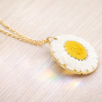 Real white daisy flower necklace for women. Dried flower jewelry pressed in resin. Women's gold necklace accessories. Unique gift for her.