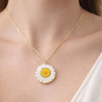 Real white daisy flower necklace for women. Dried flower jewelry pressed in resin. Women's gold necklace accessories. Unique gift for her.