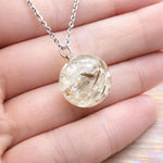 Collana donna dandelion dente di leone vero naturale sfera in resina. Gioielli fiori veri essiccati pressati. Catenina acciaio