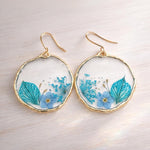 Orecchini fiori blu cerchi pendenti leggeri donna ciondolo fiori veri resina.Gioielli resina fiori secchi pressati.Regalo unico per lei