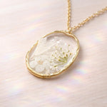 Collana donna pendente acciaio ciondolo fiori veri in resina.Gioielli fiori veri resina.Collana fiordaliso Forget me not bianco