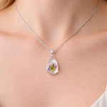 Collana goccia pendente donna fiori veri essiccati pressati in resina. Gioielli resina. Ciondolo argento trasparente .regalo unico.Accessori