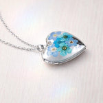Collana donna ciondolo cuore porta foto ricordo. Cuore fiori veri Forget me not nontiscordardimé. Idea regalo memoria