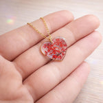 Woman heart pendant necklace with real red flowers in resin. Steel chain. Minimalist jewelry botany terrarium nature