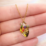Anatomical Heart Necklace with Real Flowers in UV Resin – 2 cm Pendant Stainless Steel Gold/Silver – Medical Graduation Gift