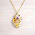 Anatomical Heart Necklace with Real Flowers in UV Resin – 2 cm Pendant Stainless Steel Gold/Silver – Medical Graduation Gift