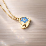 Collana memoriale cane con fiore vero nontiscordardimè.Gioielli per il ricordo.Regalo speciale per amante degli animali