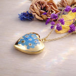 Collana donna ciondolo cuore porta foto ricordo. Cuore fiori veri Forget me not nontiscordardimé. Idea regalo memoria