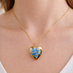 Collana donna ciondolo cuore porta foto ricordo. Cuore fiori veri Forget me not nontiscordardimé. Idea regalo memoria