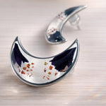 Orecchini Luna con Fiori Veri in Resina, Fiordaliso viola scuro , Orecchini a Lobo Oro o Argento, Gioiello Botanico, Regalo Donna