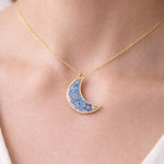 Collana Luna fiori veri Forget me not in resina uv. Ciondolo Luna argento nontiscordardimé .Gioielli resina.Fiori pressati essiccati