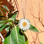 Real white daisy flower necklace for women. Dried flower jewelry pressed in resin. Women's gold necklace accessories. Unique gift for her.