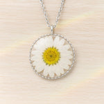 Real white daisy flower necklace for women. Dried flower jewelry pressed in resin. Women's gold necklace accessories. Unique gift for her.