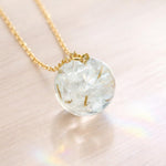 Collana donna dandelion dente di leone vero naturale sfera in resina. Gioielli fiori veri essiccati pressati. Catenina acciaio