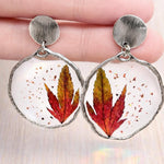 Orecchini Acero Giapponese Veri in Resina, Cerchi Pendenti Boho Oro o Argento, Gioiello Botanico Artigianale Regalo Donna