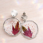 Orecchini Acero Giapponese Veri in Resina, Cerchi Pendenti Boho Oro o Argento, Gioiello Botanico Artigianale Regalo Donna