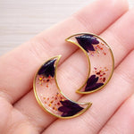 Orecchini Luna con Fiori Veri in Resina, Fiordaliso viola scuro , Orecchini a Lobo Oro o Argento, Gioiello Botanico, Regalo Donna