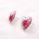 Orecchini cuore al lobo donna in acciaio fiori veri in resina.Gioielli resina fiori secchi pressati colorati. Accessori donna unici. Per lei