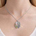 Handmade necklace with anatomical brain pendant in steel and real flowers.Resin jewelry.Gift for doctors.Gift for psychologists,neurologists
