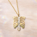Rib Cage Necklace with Real Flowers, Spine Pendant, Gift for Physiotherapist, Osteopath, Orthopedist