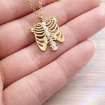 Rib Cage Necklace with Real Flowers, Spine Pendant, Gift for Physiotherapist, Osteopath, Orthopedist