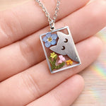 Collana memoriale gatto con fiori veri.Gioielli per il ricordo.Regalo speciale per amante degli animali