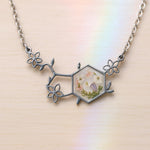 Collana Serotonina con Fiori Veri in Resina, Molecola della Felicità Portafortuna, Regalo Psicologia Donna Oro Argento