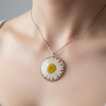 Real white daisy flower necklace for women. Dried flower jewelry pressed in resin. Women's gold necklace accessories. Unique gift for her.