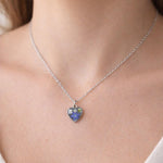 Collana micro ciondolo cuore fiori veri Forget me not scaglie opale in resina.Catenella acciaio Gioielli fiore nontiscordardimé