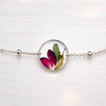 Bracciale donna bigiotteria fiore vero petali di rosa rossa Ciondolo in resina catenella acciaio regolabile taglia unica.Gioielli resina