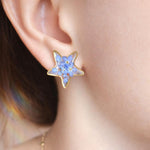 Orecchini stelle al lobo acciaio oro fiori veri nontiscordardimé forget me not resina.Gioielli resina fiori stelle oro.Accessori donna unici